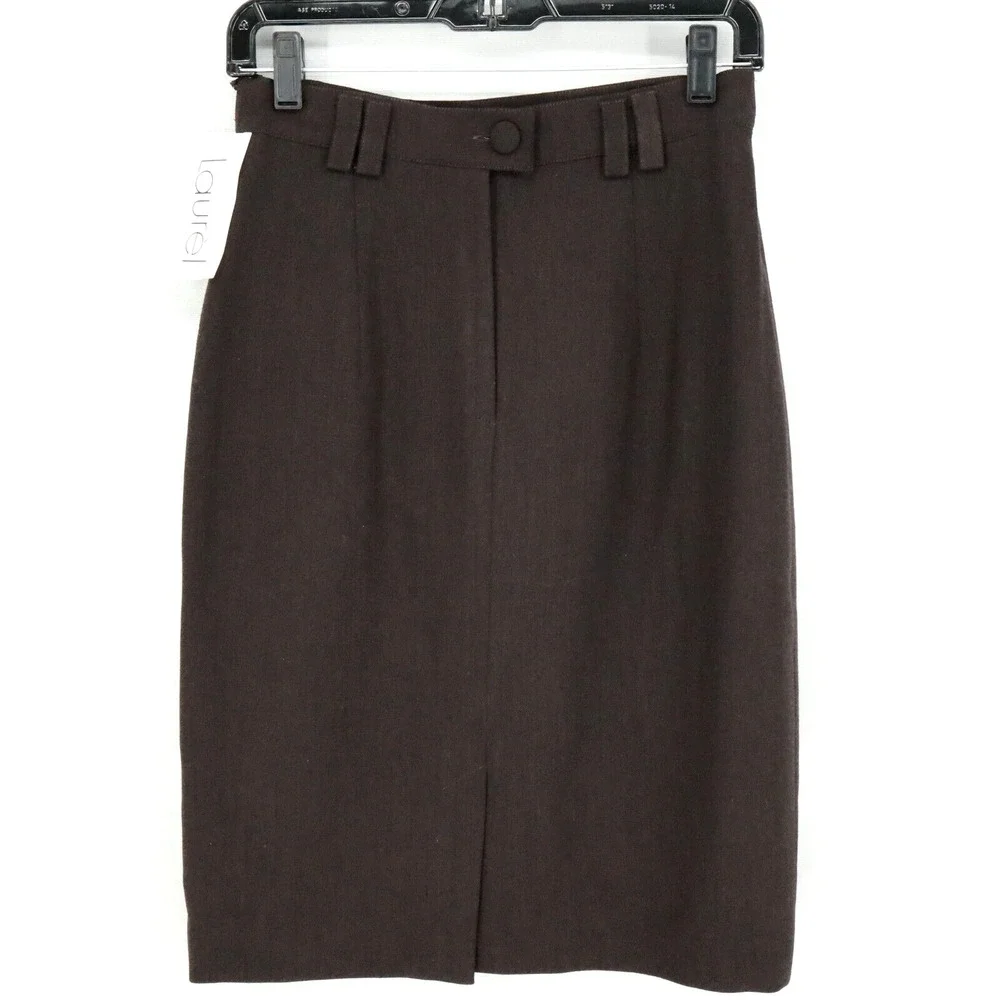 Laurel Escada Skirt Womens 8 Dark Brown Wool Pencil Lined Back Zip Vintage New
